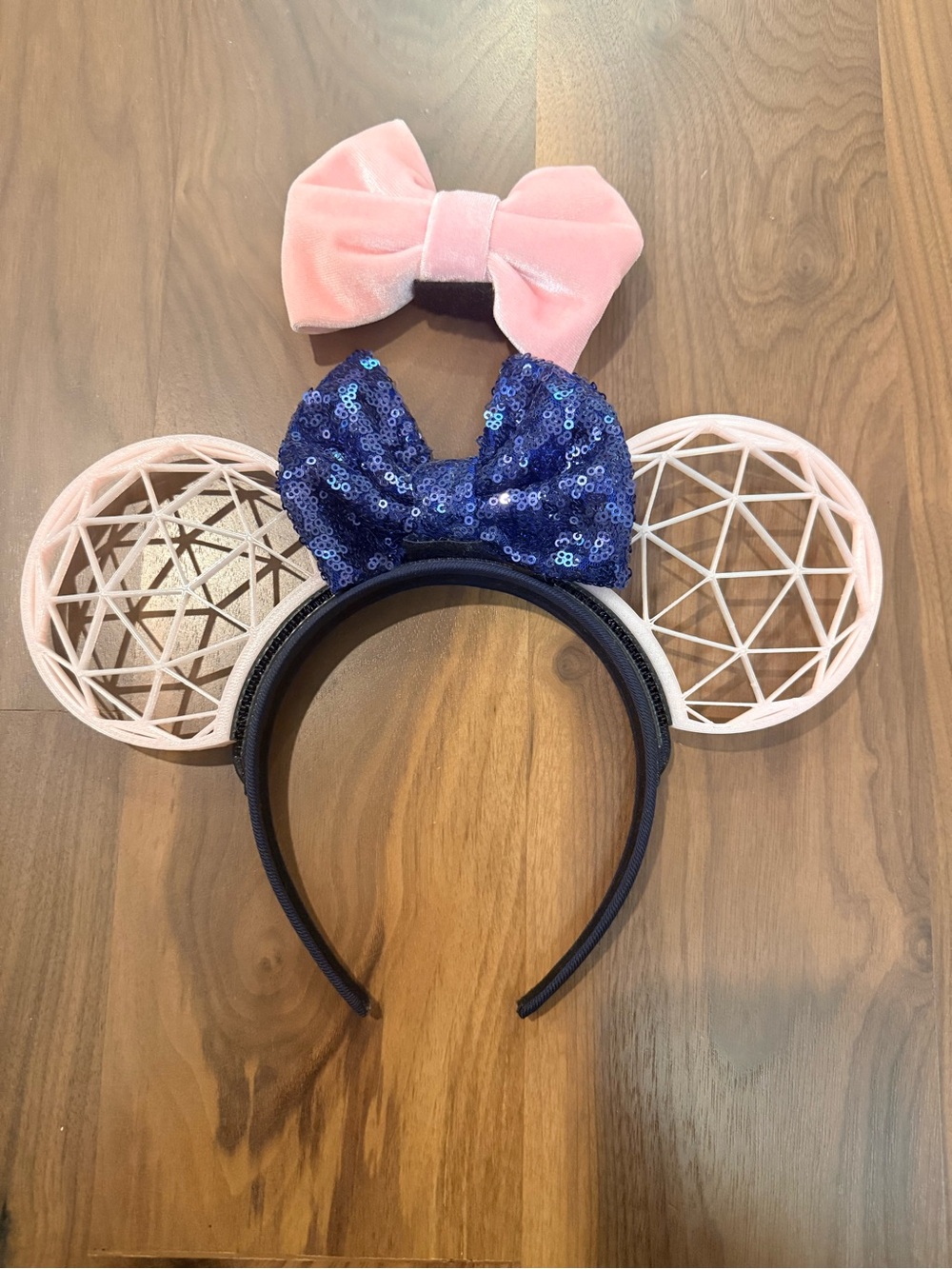 Mouse Ear Headband 3D printed with Pink and blue Bow Accent